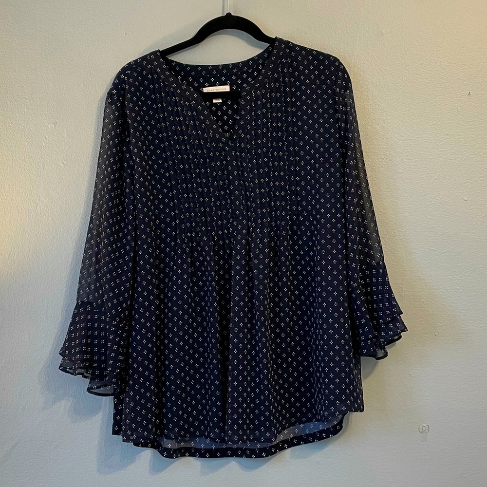 Navy flowy blouse with small print